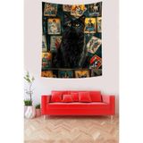 Ontheclouds Tarot Kartları Ve Sevimli Siyah Kedi Leke Tutmaz Kumaş Duvar Örtüsü Duvar Halısı Tapestry, 140 x 140