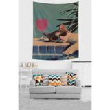 Ontheclouds Tatilci Tembel Gözlüklü Kedi Nostaljik Araba Leke Tutmaz Kumaş Duvar Örtüsü Duvar Halısı Tapestry, 70 x 70