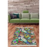 Ontheclouds Tavus Kuş Tüyü Desenli Dijital Baskı Yıkanabilir Leke Tutmaz Kaymaz Taban Modern Salon Halı Yolluk, 130 x 180