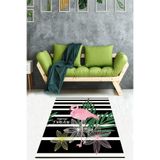 Ontheclouds Tropikal Yaprak Desen Flamingolu Çiçekli Dijital Baskılı Kaymaz Taban Yıkanabilir Modern Salon Halı, 80 x 150