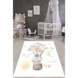 Ontheclouds Uçan Balonda Fil Ay Bulut Ve Güneş Yıkanabilir Kaymaz Taban Leke Tutmaz Çocuk Odası Halısık, 60 x 120