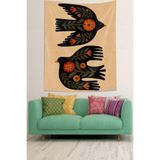 Ontheclouds Uçan Kuşlar Çiçek Desen Leke Tutmaz Kumaş Duvar Örtüsü Duvar Halısı Tapestry, 140 x 230