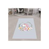 Ontheclouds Unicorn Desenli Çiçekli Yapraklı Dijital Baskı Yıkanabilir Kaymaz Taban Çocuk Ve Bebek Odası Halısı, 80 x 500