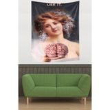 Ontheclouds Use It Yazılı Beyin Öneren Kız Leke Tutmaz Kumaş Duvar Örtüsü Duvar Halısı Tapestry, 70 x 100