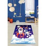 Ontheclouds Uzay Desenli Halı Dijital Baskı Yıkanabilir Kaymaz Taban Aastronot Roket Desenli Çocuk Odası Halısı, 80 x 200