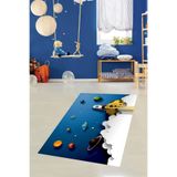 Ontheclouds Uzay Desenli Halı Dijital Baskı Yıkanabilir Kaymaz Taban Gezegen Roket Desenli Çocuk Odası Halısı, 100 x 200 MEGC264G