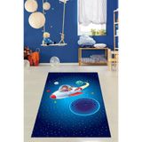 Ontheclouds Uzay Desenli Halı Dijital Baskı Yıkanabilir Kaymaz Taban Gezegen Roket Desenli Çocuk Odası Halısı, 100 x 250 BLT-P-319S