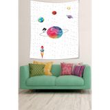 Ontheclouds Uzay Temalı Satürnde Yürüyen Kız Leke Tutmaz Kadife Dokulu Kumaş Duvar Örtüsü Duvar Halısı Tapestry, 140 x 230