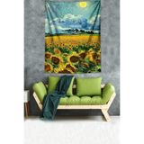 Ontheclouds Van Gogh Ayçiçeği Tarlası Leke Tutmaz Kumaş Duvar Örtüsü Duvar Halısı Tapestry, 100 x 140