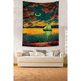 Ontheclouds Van Gogh Gün Batımına Doğru Giden Kayık Leke Tutmaz Kumaş Duvar Örtüsü Duvar Halısı Tapestry, 140 x 140