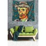 Ontheclouds Van Gogh Portre Desen Leke Tutmaz Kadife Dokulu Kumaş Duvar Örtüsü Duvar Halısı Tapestry, 140 x 140