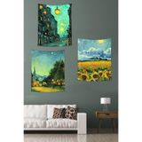 Ontheclouds Van Gogh Sokak Ve Ayçiçeği Tarlası Leke Tutmaz Duvar Örtüsü Duvar Halısı Tapestry 3'Lü Set, 35 x 50