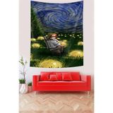 Ontheclouds Van Gogh Yağlıboya Yıldızlı Geceler Leke Tutmaz Kumaş Duvar Örtüsü Duvar Halısı Tapestry, 140 x 140