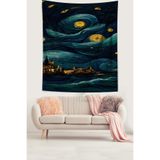 Ontheclouds Van Gogh Yıldızlı Gece Tasarımlı Leke Tutmaz Kumaş Duvar Örtüsü Duvar Halısı Tapestry, 70 x 100