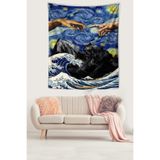 Ontheclouds Van Gogh Yıldızlı Geceler Ademin Yaratılışı Leke Tutmaz Kumaş Duvar Örtüsü Duvar Halısı Tapestry, 35 x 50