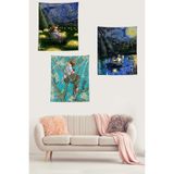 Ontheclouds Van Gogh Yıldızlı Geceler Badem Çiçekleri Leke Tutmaz Duvar Örtüsü Duvar Halısı Tapestry 3'Lü Set, 35 x 50