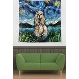 Ontheclouds Van Gogh Yıldızlı Geceler Içinde Sevimli Köpek Leke Tutmaz Kumaş Duvar Örtüsü Duvar Halısı Tapestry, 70 x 70