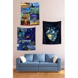 Ontheclouds Van Gogh Yıldızlı Geceler Kalp Eyfel Çiçek Leke Tutmaz Duvar Örtüsü Duvar Halısı Tapestry 3'Lü Set, 35 x 50