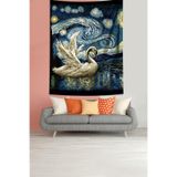 Ontheclouds Van Gogh Yıldızlı Geceler Nehirdeki Kuğu Leke Tutmaz Kumaş Duvar Örtüsü Duvar Halısı Tapestry, 140 x 230