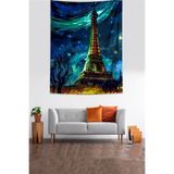 Ontheclouds Van Gogh Yıldızlı Geceler Ve Eyfel Kulesi Leke Tutmaz Kumaş Duvar Örtüsü Duvar Halısı Tapestry, 35 x 50