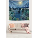 Ontheclouds Van Gogh Yıldızlı Geceler Yürüyen Sevgililer Leke Tutmaz Kumaş Duvar Örtüsü Duvar Halısı Tapestry, 70 x 70