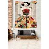 Ontheclouds Vintage Çiçekli Kız Nostaljik Sanat Leke Tutmaz Kumaş Duvar Örtüsü Duvar Halısı Tapestry, 70 x 70