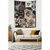 Ontheclouds Vintage Tema Iskelet Kalp Göz Desenli Leke Tutmaz Kumaş Duvar Örtüsü Duvar Halısı Tapestry, 140 x 140