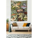 Ontheclouds Vintage Tema Orman Mantar Ve Kurbağa Desenli Leke Tutmaz Kumaş Duvar Örtüsü Duvar Halısı Tapestry, 100 x 140