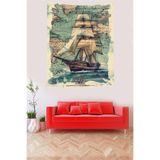 Ontheclouds Vintage Yelkenli Gemi Harita Leke Tutmaz Kumaş Duvar Örtüsü Duvar Halısı Tapestry, 140 x 140