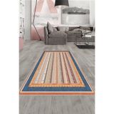 Ontheclouds Vizon Kilim Desenli Mavi Çerçeve Yıkanabilir Kaymaz Taban Leke Tutmaz Modern Salon Halısı Ve Yolluk, 80 x 250