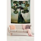 Ontheclouds Yapraklı Nilüfer Çiçekleri Leke Tutmaz Kumaş Duvar Örtüsü Duvar Halısı Tapestry, 70 x 70