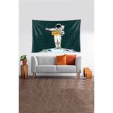 Ontheclouds Yeşil Astronot Desenli Leke Tutmaz Kadife Kumaş Duvar Örtüsü Duvar Halısı Tapestry, 70 x 100