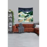 Ontheclouds Yeşil Dağın Ardındaki Ay Leke Tutmaz Kadife Kumaş Duvar Örtüsü Duvar Halısı Tapestry, 35 x 50