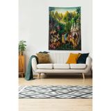 Ontheclouds Yeşil Ormandaki Kabile Ve Hayvanlar Leke Tutmaz Kadife Kumaş Duvar Örtüsü Duvar Halısı Tapestry, 100 x 140