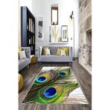 Ontheclouds Yeşil Tavus Kuşu Tüyü Desenli Yıkanabilir Kaymaz Taban Leke Tutmaz Modern Salon Halısı Ve Yolluk, 80 x 50