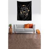 Ontheclouds Yıkanabilir Leke Tutmaz Mikropetek Kumaş Balık Üçüncü Göz Siyah Duvar Örtüsü Duvar Halısı Tapestry, 140 x 230