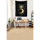 Ontheclouds Yıkanabilir Leke Tutmaz Mikropetek Kumaş Güneş Ve Ay Siyah Duvar Örtüsü Duvar Halısı Tapestry, 100 x 140, 100 x 140 WLL025B