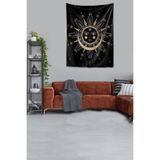 Ontheclouds Yıkanabilir Leke Tutmaz Mikropetek Kumaş Güneş Ve Ay Siyah Duvar Örtüsü Duvar Halısı Tapestry, 70 x 100, 70 x 100 WLL029A