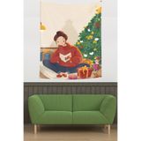 Ontheclouds Yılbaşı Kartı Okuyan Kız Çam Ağacı Temalı Leke Tutmaz Kumaş Duvar Örtüsü Duvar Halısı Tapestry, 70 x 70