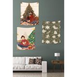 Ontheclouds Yılbaşı Kurabiyesi Çamağacı Yeni Yıl Tema Leke Tutmaz Duvar Örtüsü Duvar Halısı Tapestry 3'Lü Set, 35 x 50