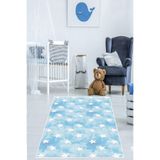 Ontheclouds Yıldız Desen Yıldızlı Dijital Baskılı Kaymaz Taban Leke Tutmaz Yıldızlı Çocuk Ve Bebek Odası Halısı, 80 x 300