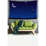 Ontheclouds Yıldızlı Geceler Ay Manzara Desen Leke Tutmaz Kadife Dokulu Kumaş Duvar Örtüsü Duvar Halısı Tapestry, 140 x 140
