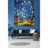 Ontheclouds Yıldızlı Geceler Köy Evleri Van Gogh Leke Tutmaz Kumaş Duvar Örtüsü Duvar Halısı Tapestry, 35 x 50