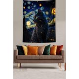 Ontheclouds Yıldızlı Geceler Ve Sevimli Kedi Leke Tutmaz Kumaş Duvar Örtüsü Duvar Halısı Tapestry, 35 x 50