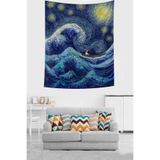 Ontheclouds Yıldızlı Gecelerde Kayıkta Van Gogh Leke Tutmaz Kumaş Duvar Örtüsü Duvar Halısı Tapestry, 140 x 140, 140 x 140 GOGH002D