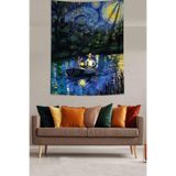 Ontheclouds Yıldızlı Gecelerde Kayıkta Van Gogh Leke Tutmaz Kumaş Duvar Örtüsü Duvar Halısı Tapestry, 70 x 70, 70 x 70 GOGH003E