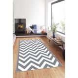 Ontheclouds Zigzag Desenli Gri Beyaz Dijital Baskı Yıkanabilir Kaymaz Taban Modern Salon Halısı, 80 x 350