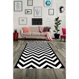 Ontheclouds Zigzag Desenli Siyah Beyaz Dijital Baskı Yıkanabilir Kaymaz Taban Modern Salon Halısı, 60 x 120
