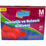 Onton Bulaşık ve Temizlik Eldiveni 30 Çift M Beden (8 - 8,5) Kırmızı Lateks - Latex