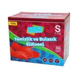 Onton Bulaşık ve Temizlik Eldiveni 30 Çift S Beden (7-7,5) Kırmızı Lateks